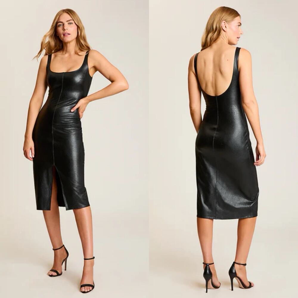 Commando Faux Leather midi tank dress Black Sz large minimalist feminine chic